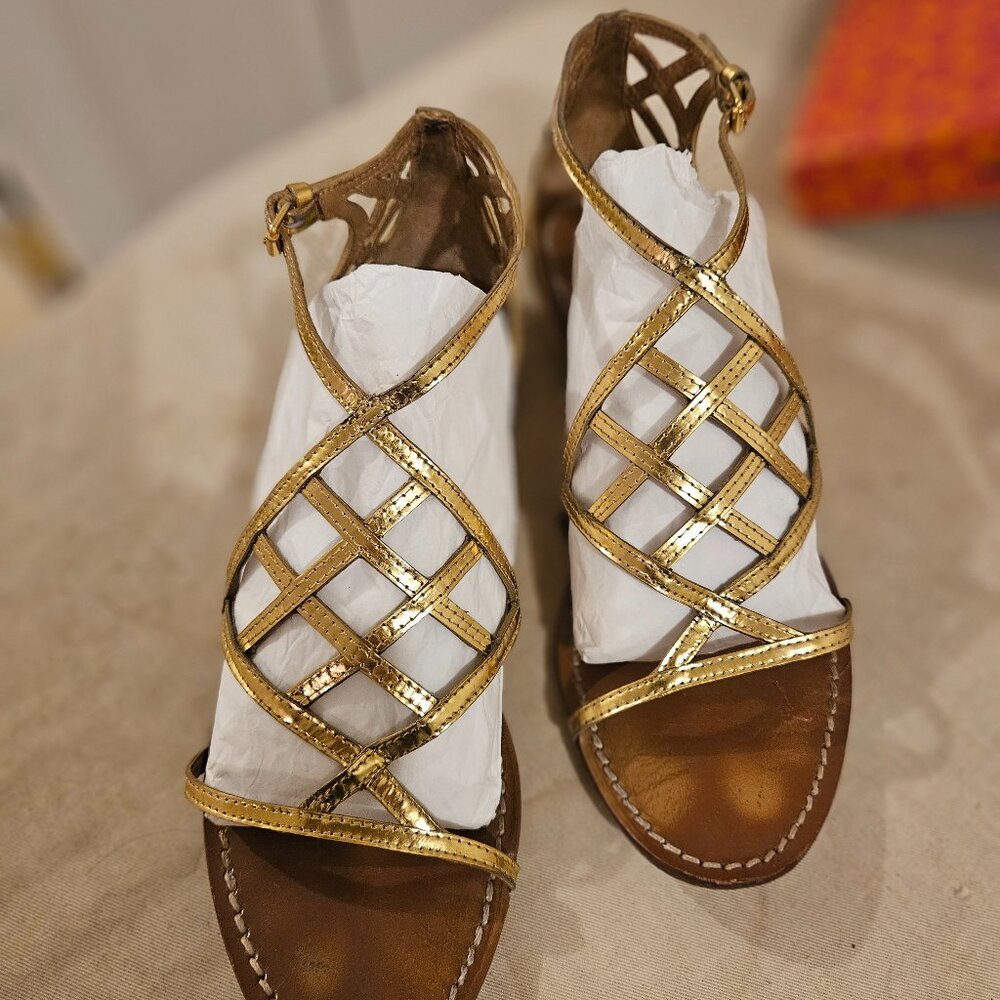 Tory Burch Amalie Flat Sandal - Dressmirror Metallic Gold Size 9